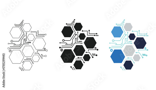Circuit board hexagons technology communication vector background