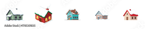 Playful Cartoon Snowy Dwellings Building Element Pack Vector Flat Design