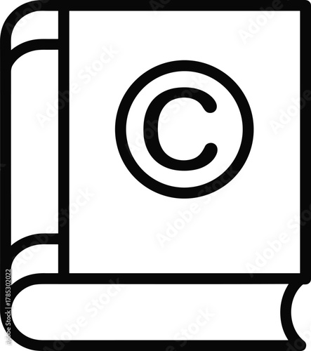 Copyright book icon, hardcover book with copyright symbol, intellectual property concept, publishing rights, legal protection, document ownership, creative work security