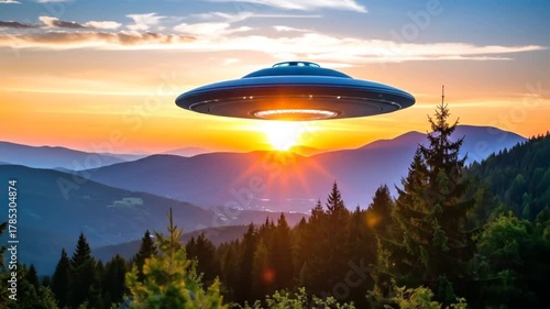 Wallpaper Mural UFO Over Mountain Sunset. Torontodigital.ca