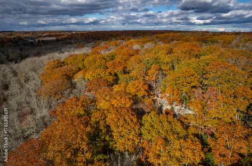 Aerial view of the Pocasset Ridge with fall foliage 
-Tiverton, Rhode Island 