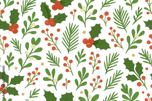 Christmas silhouette icon set. featuring holly, mistletoe, berries, pine needles, and festive foliage