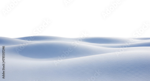 Pristine white snowdrifts undulating winter landscape on a transparent background, PNG file, with gentle blue shadows