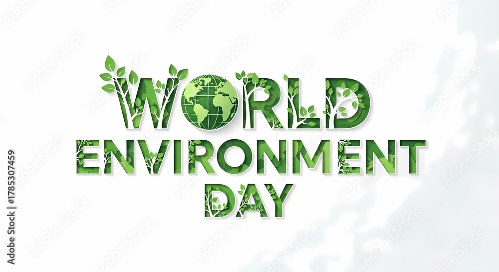 Fototapeta premium World environment day text with green earth isolated on white background