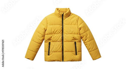 Yellow puffer jacket winter quilted outerwear on a transparent background PNG image