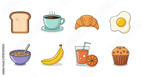 Breakfast food and drink illustration set on white background