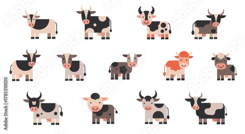 Cartoon cows diverse vector illustrations of bovine animals