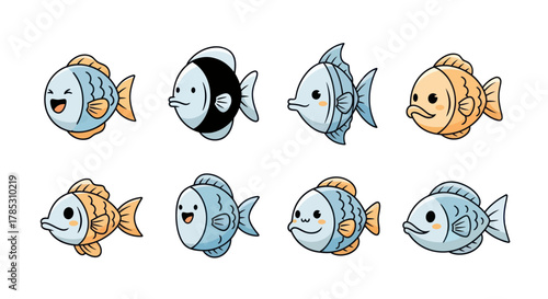 Cartoon fish collection playful aquatic life illustrations on white