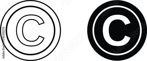 Minimalist and bold copyright symbol vector set, simple outlined C emblem, solid black C badge, legal protection icon, scalable EPS and SVG files
