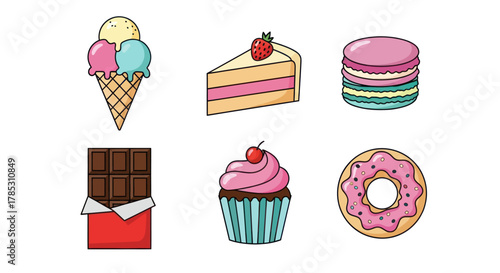 Assorted colorful desserts collection illustration isolated on white