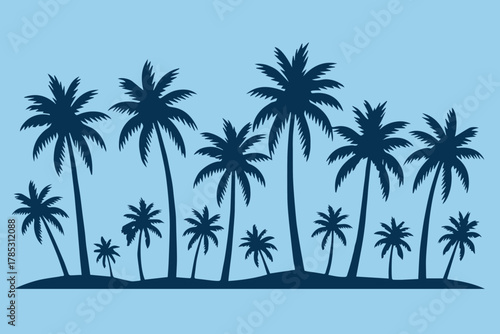 island silhouette of palm trees on coastal shoreline vector illustration