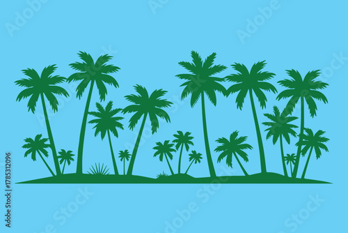 island tropical palm grove silhouette vector background for design