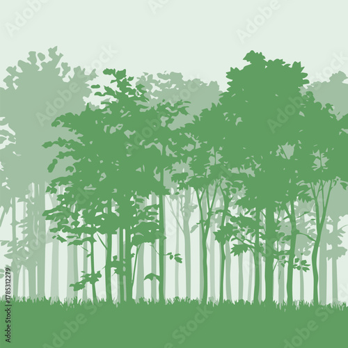 forest vector layered trees depth-of-field gradient foliage silhouettes tall grass scene