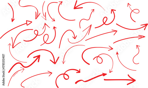 Collection of red hand drawn arrows 