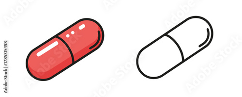 Simple modern style red medical capsule pill vector graphic illustration for pharmacy supplement