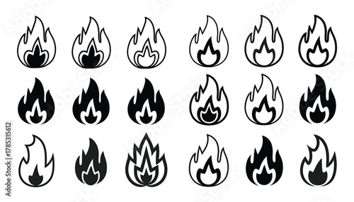 Fire Flames Vector Illustration Collection Different Styles