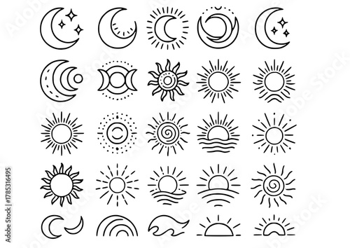 set of moon and sun elements