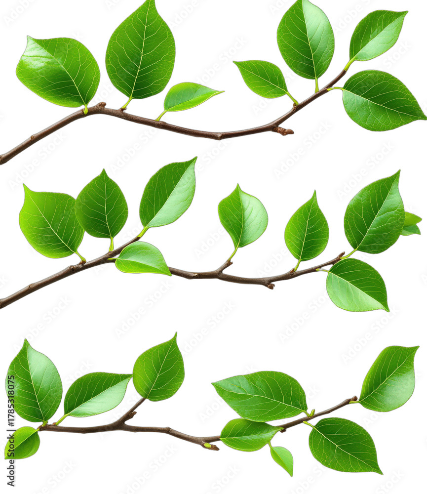 Naklejka premium Fresh green leaves on branches showing natural plant elements