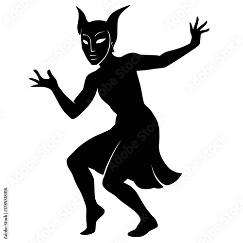 Theatrical Silhouette with Expressive Mask and Dramatic Pose