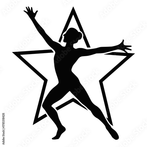 Dancer Silhouette in Front of Bold Five-Pointed Star