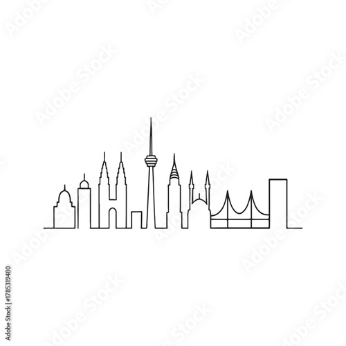 Minimalist city skyline illustration with iconic buildings in a sleek line art style great for urban design projects