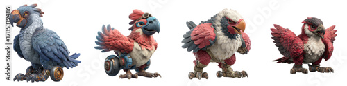Quirky collection of colorful parrot characters, perfect for adding a touch of whimsy and fantasy to any project or game, these avian friends are sure to capture hearts