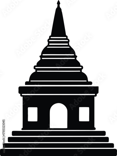 Ancient stone stupa temple icon with traditional architectural elements