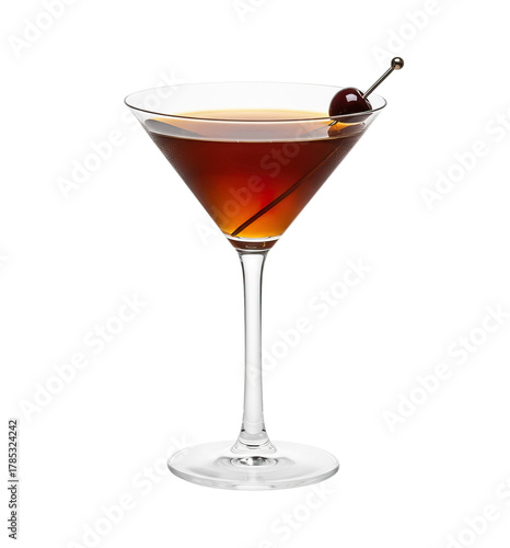 Manhattan cocktail isolated PNG cutout, transparent background. Classic elegant bar drink