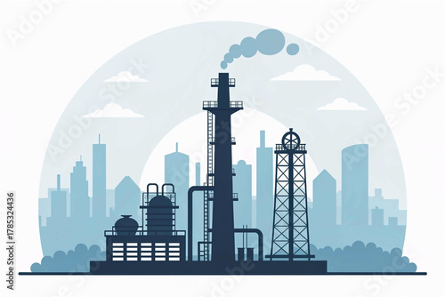 PNG tower gas plant background flat design industry concept icon refinery architecture engineering element factory smoke electricity building silhouette modern power station urban