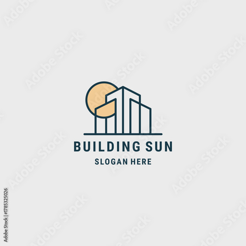 Building sun logo style icon design template vector illustration