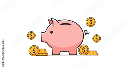 Piggy Bank and Dollar Coins Symbol of Saving and Budgeting