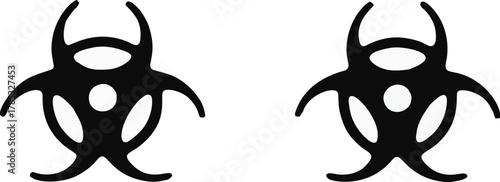 Two Black Biohazard Symbols on White Background.