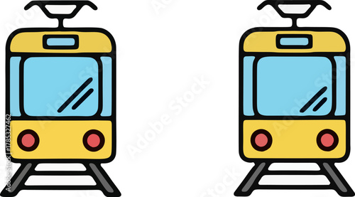 Two yellow trams on a railway track.