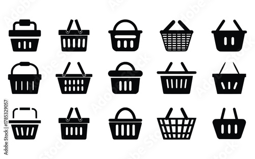 A collection of various shopping and storage baskets in a modern minimalist design..