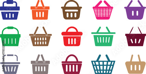 Set of colorful shopping baskets vector illustration