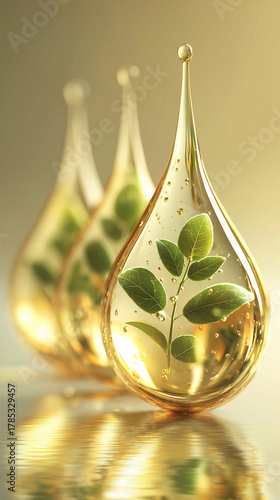 Natural oil droplet golden liquid beauty care concept
