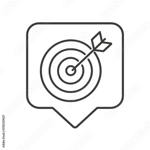 Minimalist line vector of a bullseye target with a dart in square pin shape, representing focus, performance, and marketing effectiveness.