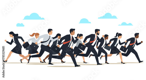 business people running race a competitive team sprinting toward success in the corporate world illustrating ambition teamwork and career goals