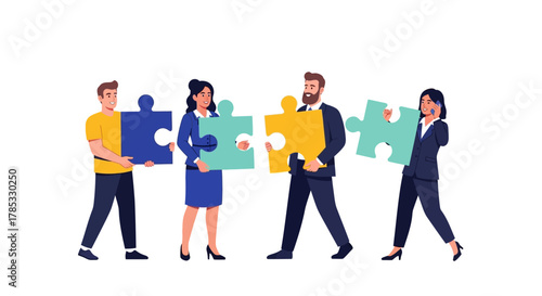 Business people connecting puzzle pieces, teamwork and collaboration concept.