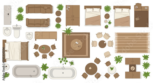 interior design floor plan with furniture creating a livable space showing beds sofas tables plants and bathroom fixtures for architects