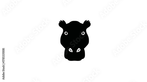 Stylized black hippopotamus head silhouette icon with distinctive eyes and nostrils, isolated on a clean white background.