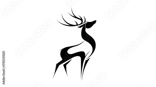 Elegant Stylized Black Deer Silhouette Vector Illustration. Minimalist Modern Stag Design Isolated on White Background.