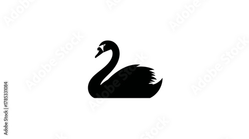 Black swan silhouette vector icon, elegant waterfowl symbol, simple minimalist graphic design element on clean white background.