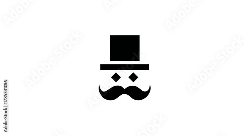 Minimalist Gentleman Icon: Black Silhouette with Top Hat and Handlebar Mustache, Symbolizing Elegance, Wealth, and Classic Style.