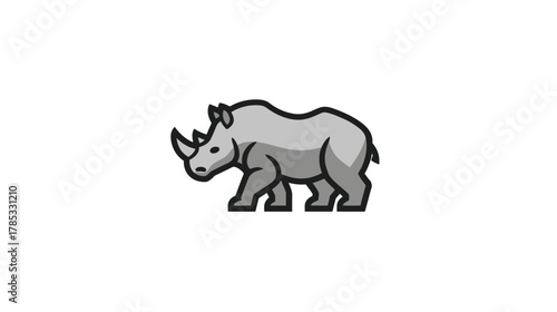 Cute cartoon rhinoceros vector illustration, stylized gray rhino icon on white background, wild animal artwork graphic