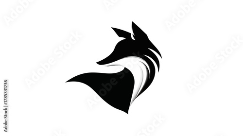 Stylized black fox head logo design, minimalist abstract animal icon, sleek modern wildlife graphic illustration on white