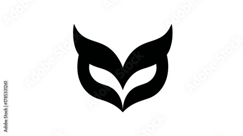 Elegant abstract black mask icon silhouette on white background, stylized for mystery, masquerade, or animalistic design