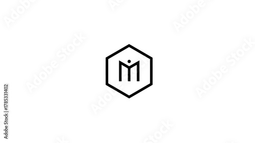 Free Download Modern minimalist geometric hexagon logo with abstract human figure icon or stylized letter M symbol on white background - GFXLoad