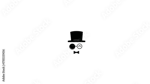 Elegant Gentleman Icon with Top Hat, Monocle, and Bow Tie. Minimalist Vector Illustration of a Classic Sophisticated Character