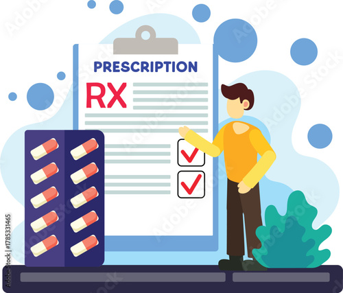 Man checking medicine prescription illustration